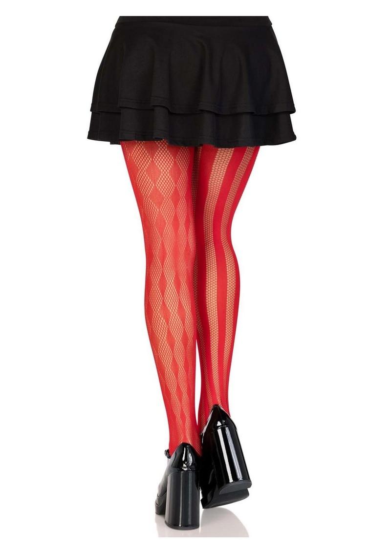 Leg Avenue Harlequin Net Tights - Red - One Size