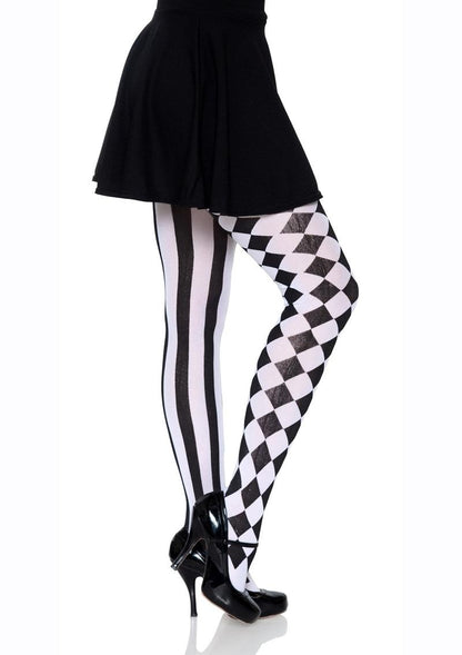 Leg Avenue Harlequin Pantyhose - Black/White - One Size