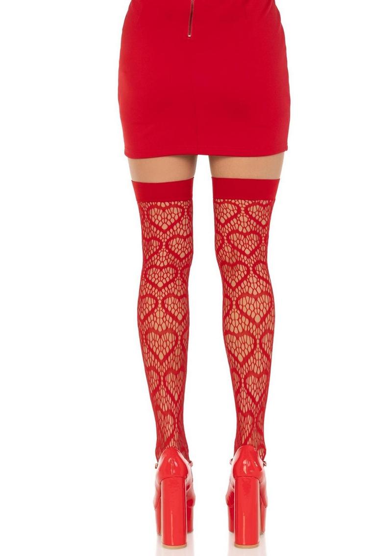 Leg Avenue Heart Net Thigh Highs - Red - One Size