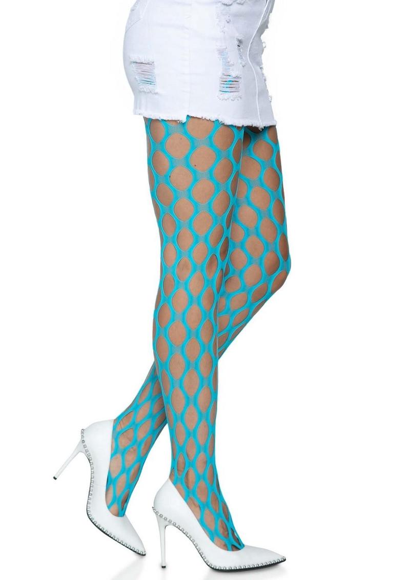 Leg Avenue Jumbo Pothole Net Tights - Blue/Neon Blue - One Size