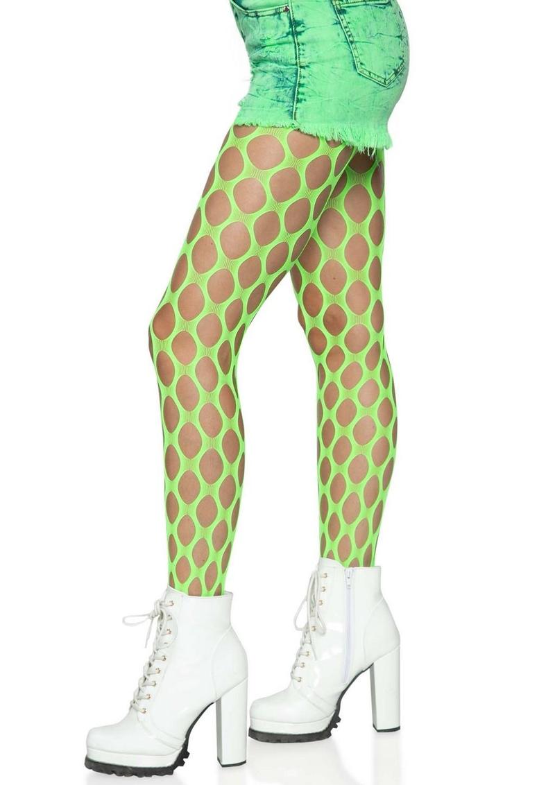 Leg Avenue Jumbo Pothole Net Tights - Green/Neon Green - One Size