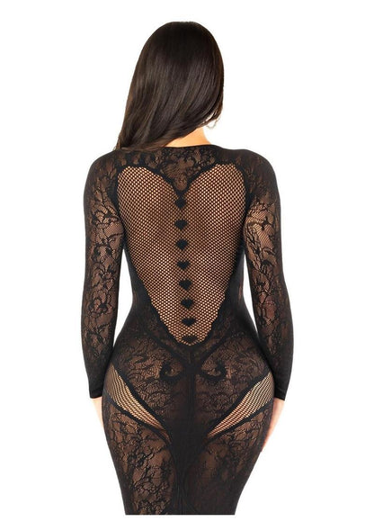 Leg Avenue Lace and Net Body Con Gown with Heart Keyhole Detail