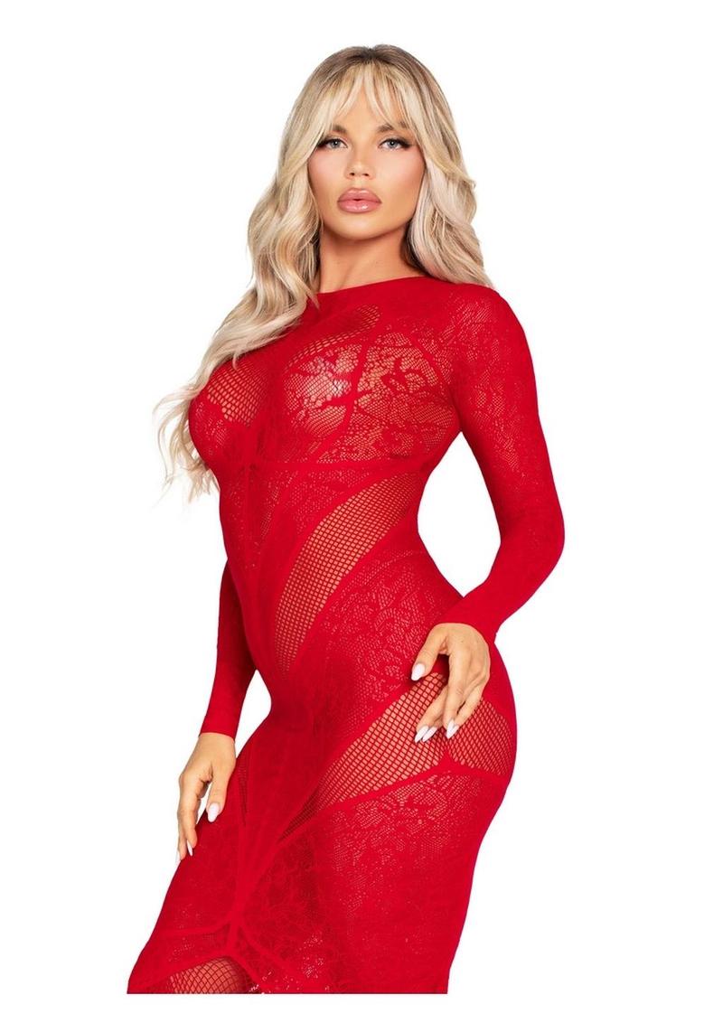 Leg Avenue Lace and Net Body Con Gown with Heart Keyhole Detail