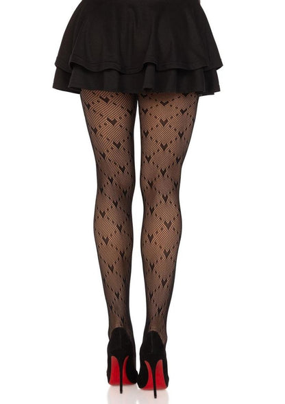 Leg Avenue Love Struck Heart Net Tights - Black - One Size