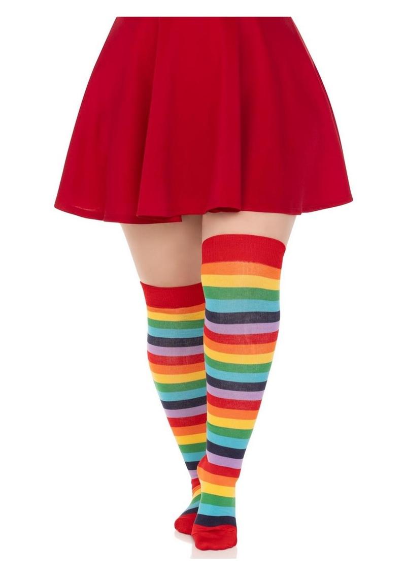 Spandex Acrylic Rainbow Striped Thigh Highs - 1x-2x - Multicolor