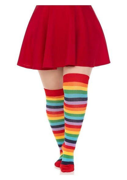 Spandex Acrylic Rainbow Striped Thigh Highs - 1x-2x - Multicolor