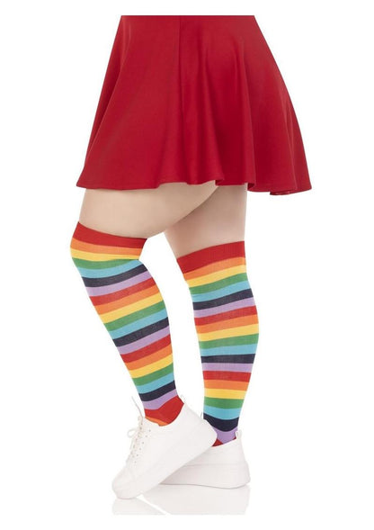 Spandex Acrylic Rainbow Striped Thigh Highs - 1x-2x