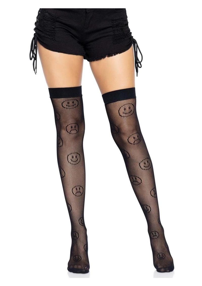 Leg Avenue Mood Swing Fishnet Thigh Highs - Black - One Size