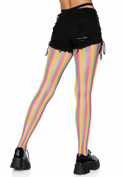 Leg Avenue Neon Rainbow Striped Fishnet Pantyhose