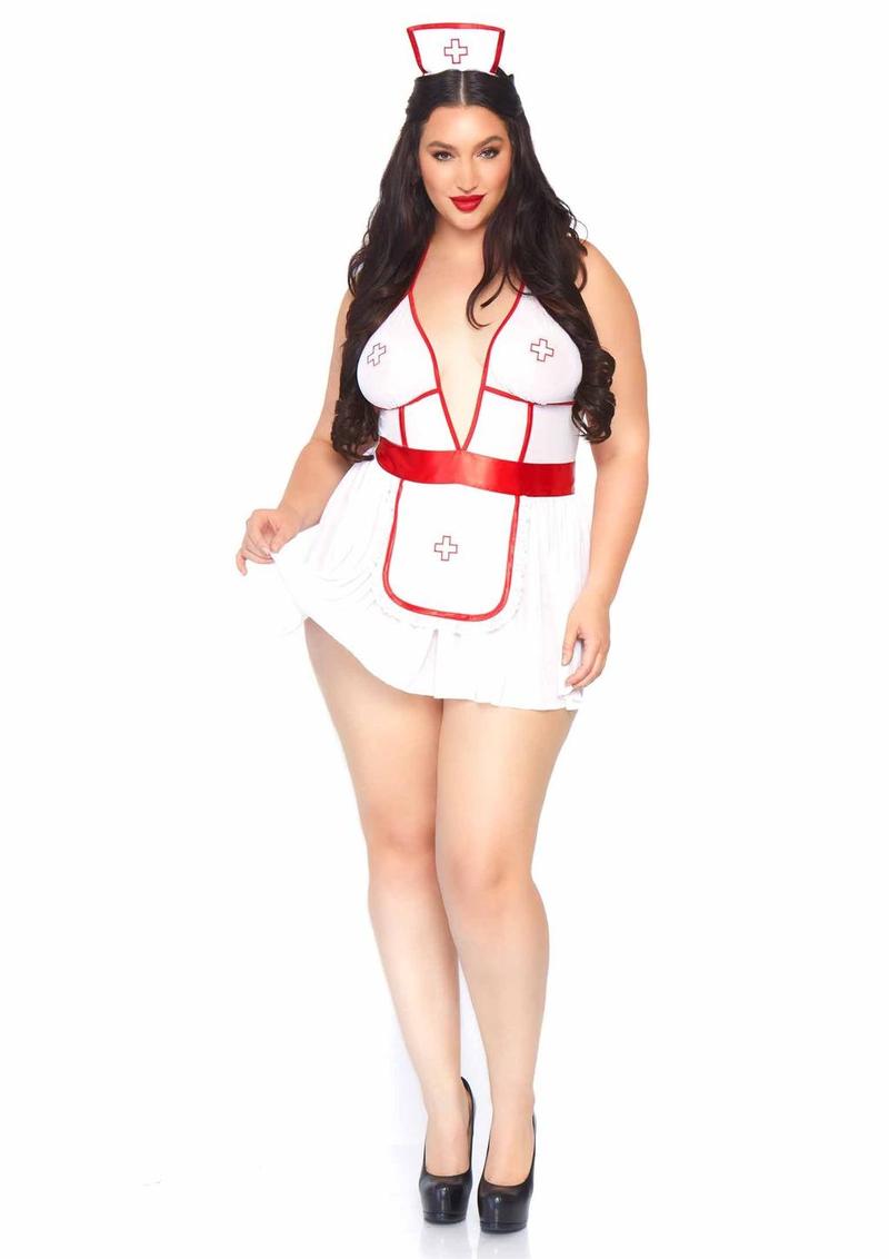 Leg Avenue Nightshift Nurse - Red/White - Queen - 3 Piece/Set