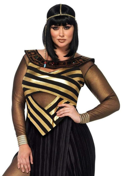 Leg Avenue Nile Queen Catsuit Dress with Jewel Collar Head - Black/Gold - Queen/XLarge/XXLarge - 3 Piece/Piece