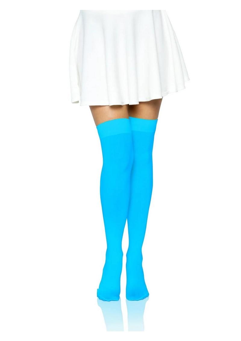 Leg Avenue Nylon Over The Knee - Blue/Neon Blue - One Size