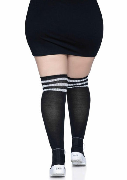 Leg Avenue Over The Knee Athletic Socks - Black/White - Queen/XLarge/XXLarge