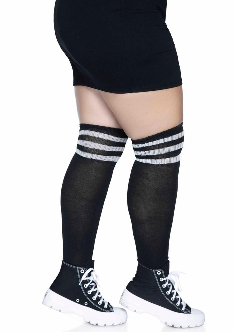 Leg Avenue Over The Knee Athletic Socks - Black/White - Queen/XLarge/XXLarge