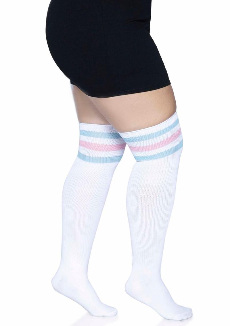 Leg Avenue Over The Knee Athletic Socks - Blue/Pink - Queen/XLarge/XXLarge