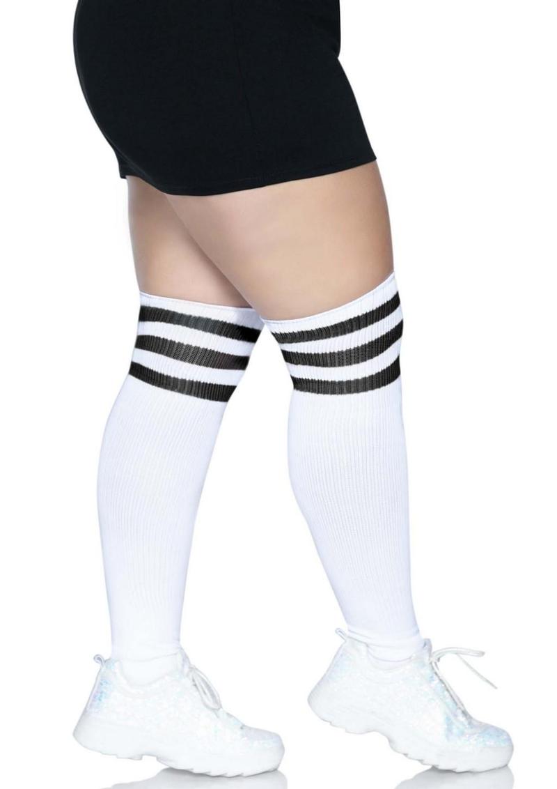 Leg Avenue Over The Knee Athletic Socks - Black/White - Queen/XLarge/XXLarge