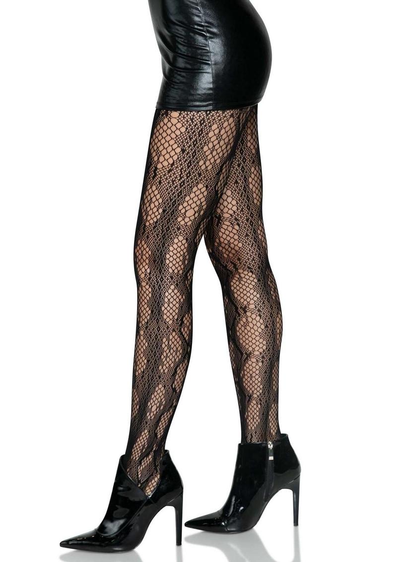 Leg Avenue Python Net Tights - Black - One Size