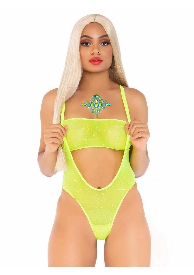 Leg Avenue Rhinestone Mesh Bandeau and Suspender Bodysuit