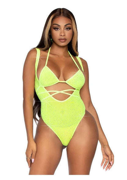 Leg Avenue Rhinestone Mesh Wrap Around Bikini Top and Suspender Bodysuit