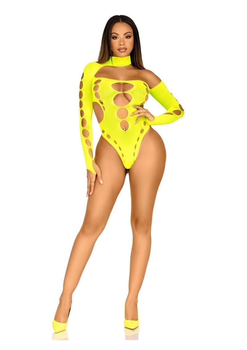 Leg Avenue Seamless Asymmetrical Cut Out Thong Back Bodysuit