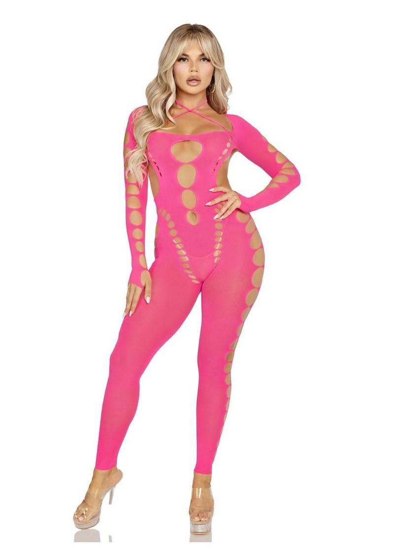 Leg Avenue Seamless Opaque Cut-Out Footless Bodystocking 1