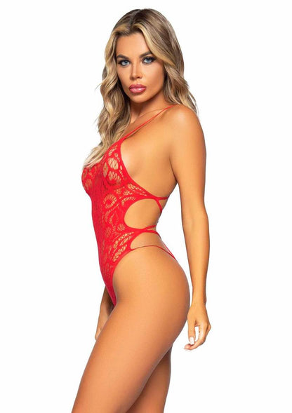 Leg Avenue Seamless Scroll Lace with Nearly Naked Strappy Back - Red - One Size