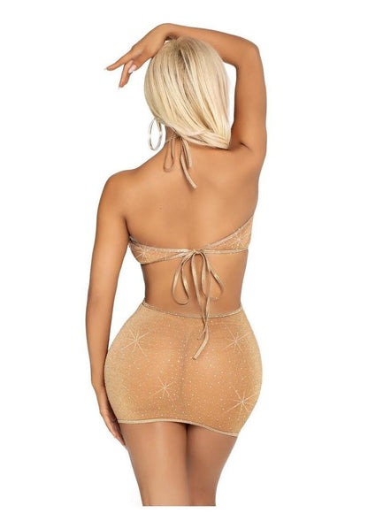 Leg Avenue Shimmer Sheer Lurex Rhinestone Keyhole Halter Dress 1