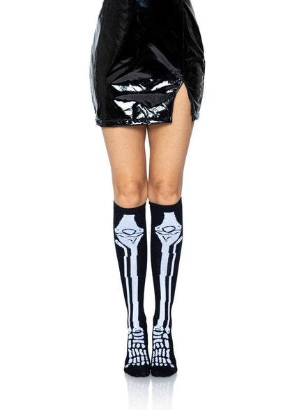 Leg Avenue Skeleton Over The Knee Socks - Black/White - One Size