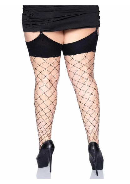 Leg Avenue Spandex Fence Net Stockings with Reinforced Toe and Comfort Wide Band Top - Black - Queen/XLarge/XXLarge