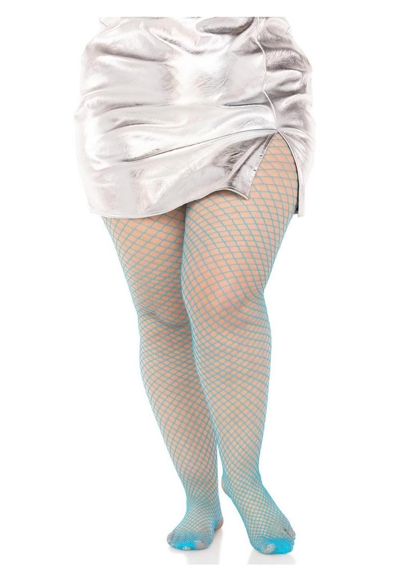 Leg Avenue Spandex Industrial Net Tights - 1x-2x - Neon Blue