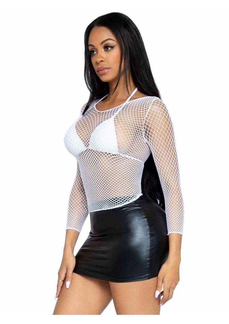 Leg Avenue Spandex Long Sleeved Industrial Net Shirt - White - One Size