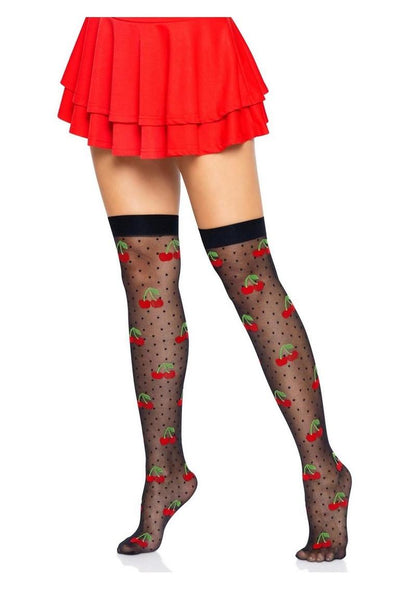 Leg Avenue Spandex Sheer Polka Dot Cherry Thigh Highs