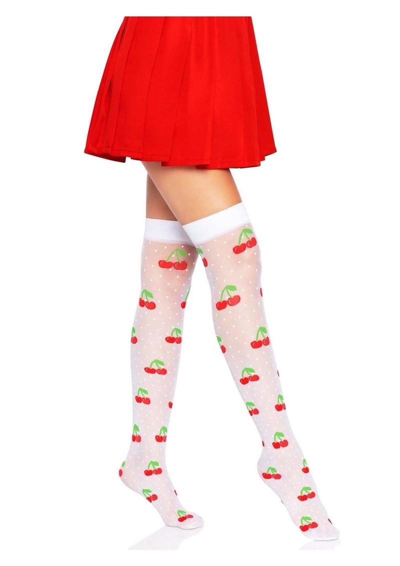 Leg Avenue Spandex Sheer Polka Dot Cherry Thigh Highs