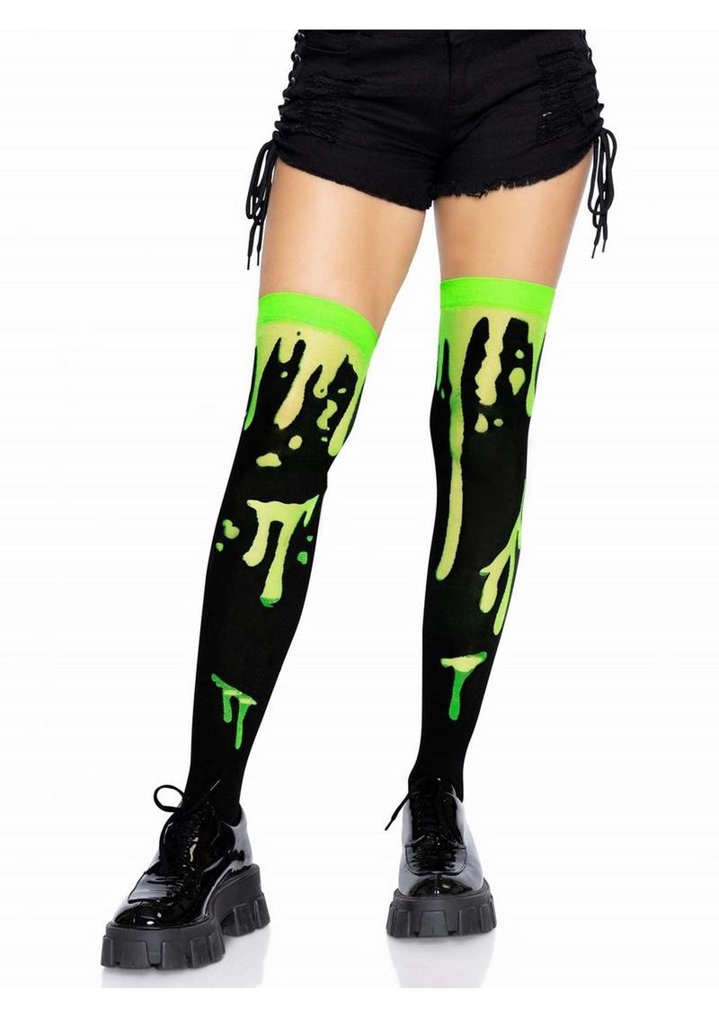 Leg Avenue Splatter Thigh Highs - Green/Red - One Size