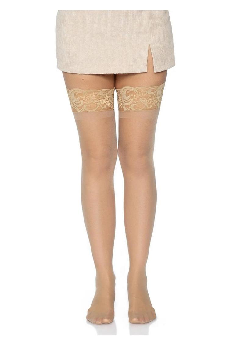 Leg Avenue Stay Up 3in Lace Top Lycra Sheer Thigh High - Nude - One Size