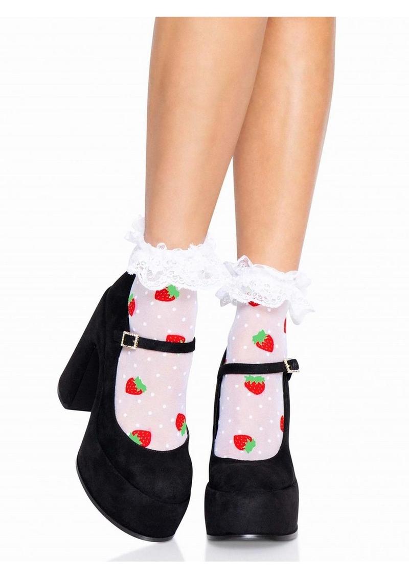 Leg Avenue Strawberry Polka Dot Ruffle Top Anklets - Red/White - One Size