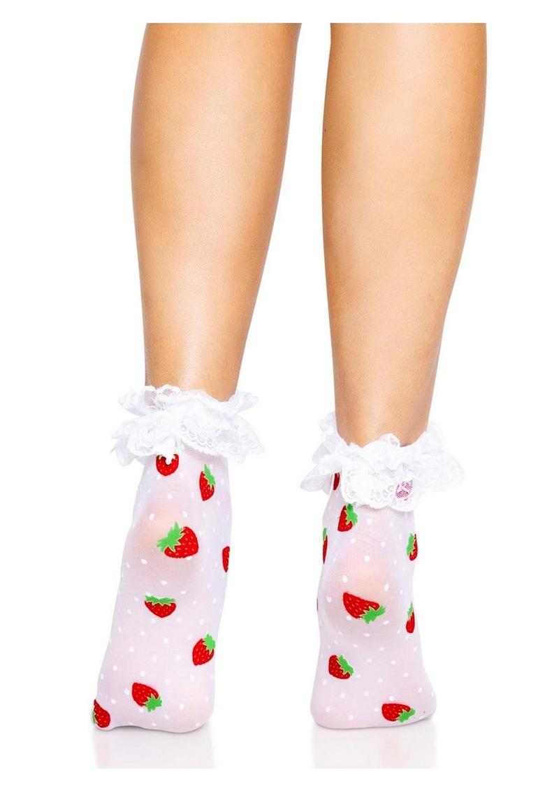 Leg Avenue Strawberry Polka Dot Ruffle Top Anklets - Red/White - One Size