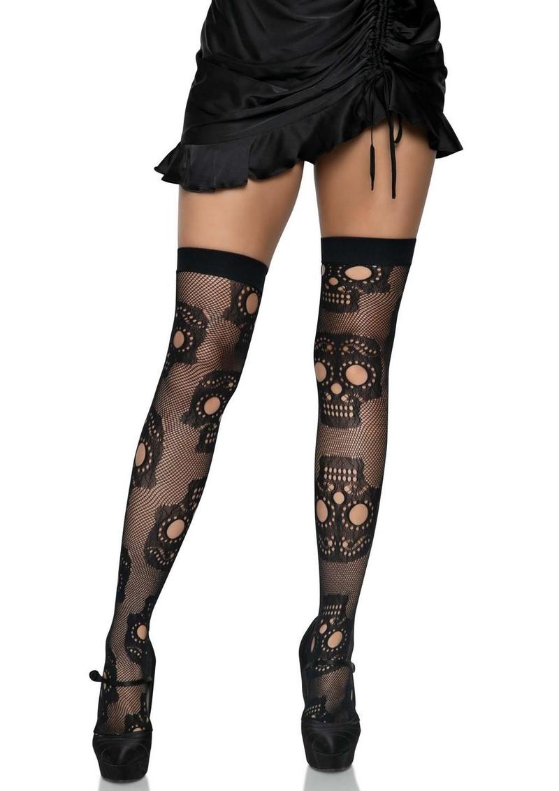 Leg Avenue Sugar Skull Net Thigh Highs