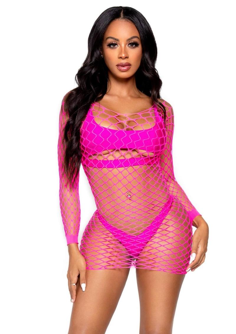 Leg Avenue Supreme Fence Net Long Sleeved Mini Dress