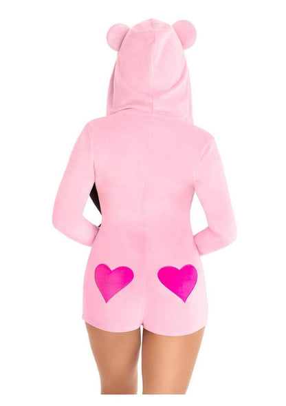 Leg Avenue Sweetheart Bear Velvet Zip Up Romper with Heart Accent - Pink - Large