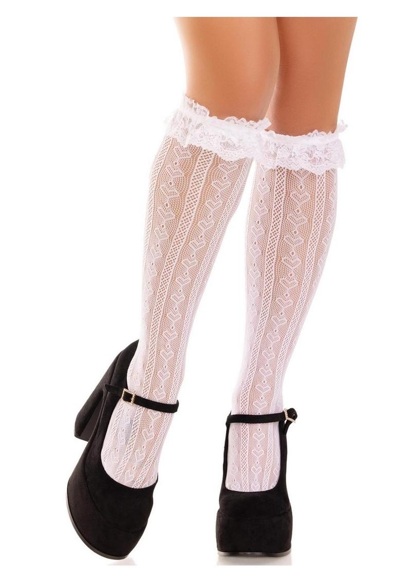 Leg Avenue Sweetheart Knit Knee Highs with Lace Ruffle Cuff