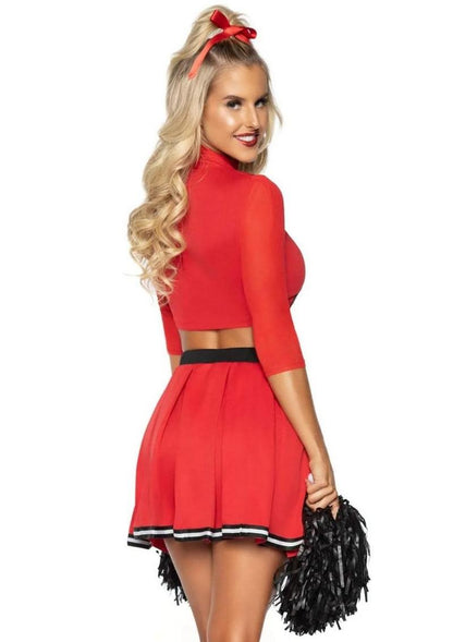 Leg Avenue Varsity Babe Set Crop Top with Cheer Logo, Pleated Skirt, and Pom Poms - Red - Large/Medium - 3 Piece