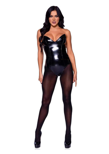 Leg Avenue Vinyl Boned Bodysuit - Black - Large