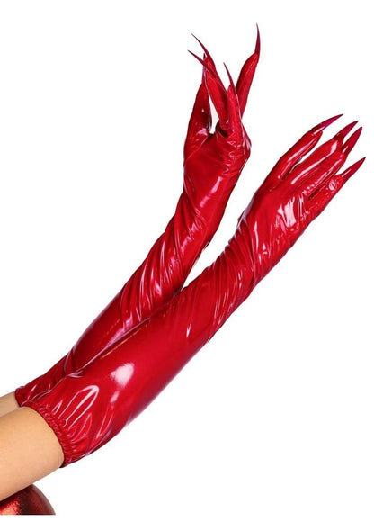 Leg Avenue Vinyl Claw Gloves - Black/Red - Medium