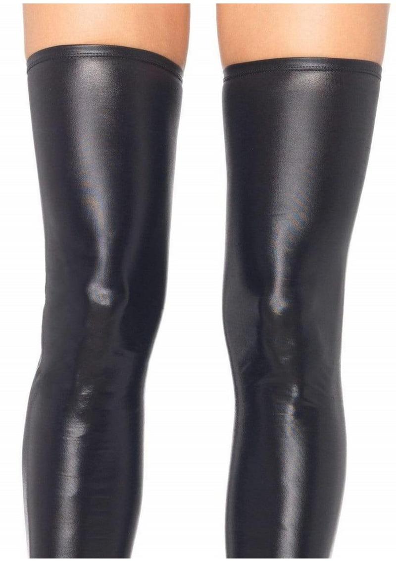 Leg Avenue Wet Look Thigh Highs - Black - Large/Medium