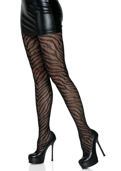 Leg Avenue Zebra Net Tights - Black - One Size