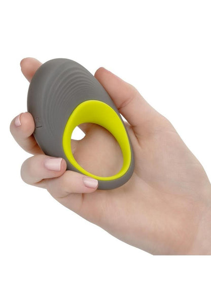 Link Up Edge Silicone Vibrating Cock Ring - Gray/Multicolor/Yellow