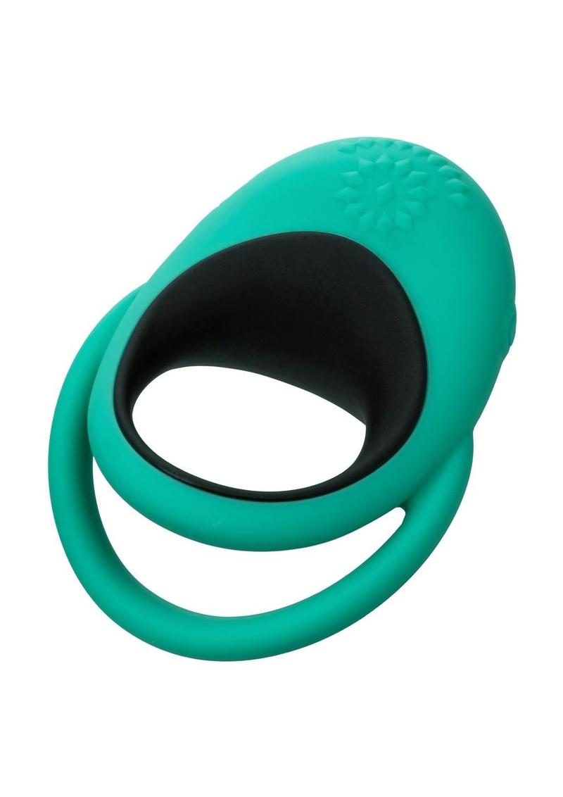 Link Up Remote Alpha Rechargeable Silicone Dual Stimulating Cock Ring with Remote Control - Black/Green