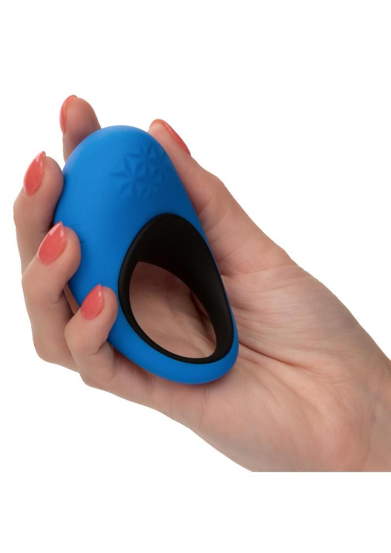 Link Up Remote Max Rechargeable Silicone Dual Stimulating Cock Ring with Remote Control - Black/Blue