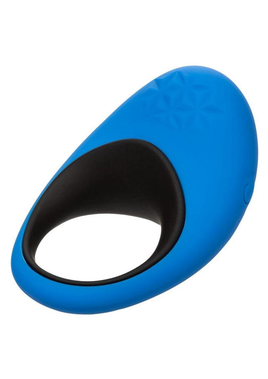 Link Up Remote Max Rechargeable Silicone Dual Stimulating Cock Ring with Remote Control - Black/Blue